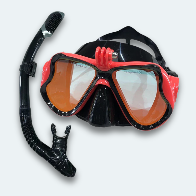 Masque plongée avec tuba Adulte en verre trempé teinté avec support caméra