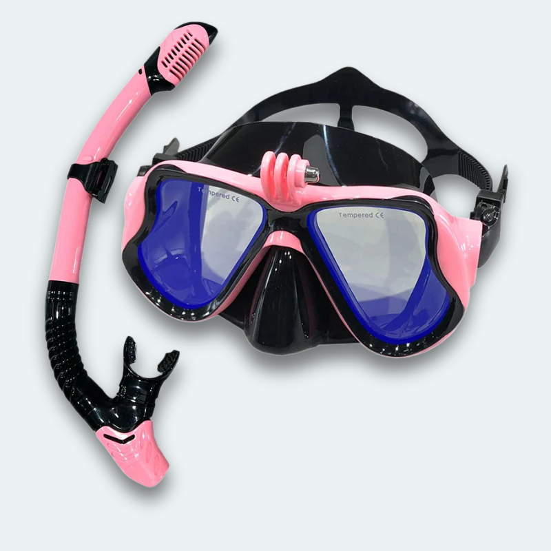 Masque plongée avec tuba Adulte en verre trempé teinté avec support caméra