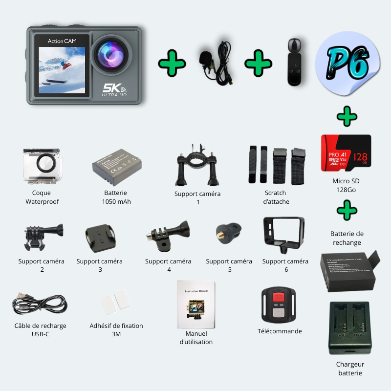Camera sous marine<br>waterproof 30M UHD 5K Wifi<br>avec écran tactile<br>+ micro sans file