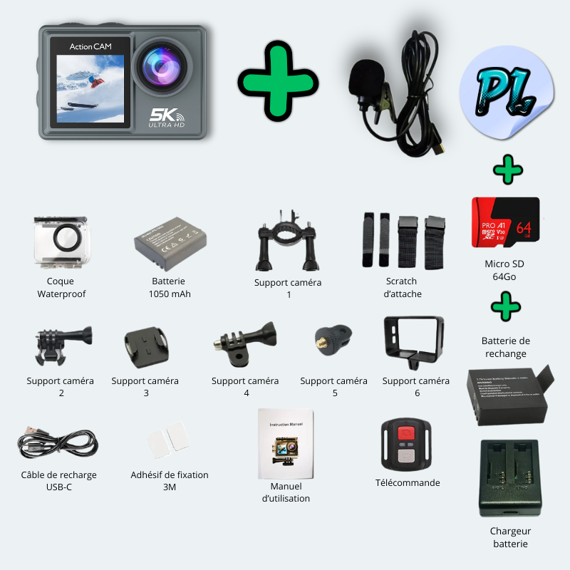 Camera sous marine<br>waterproof 30M UHD 5K Wifi<br>avec écran tactile