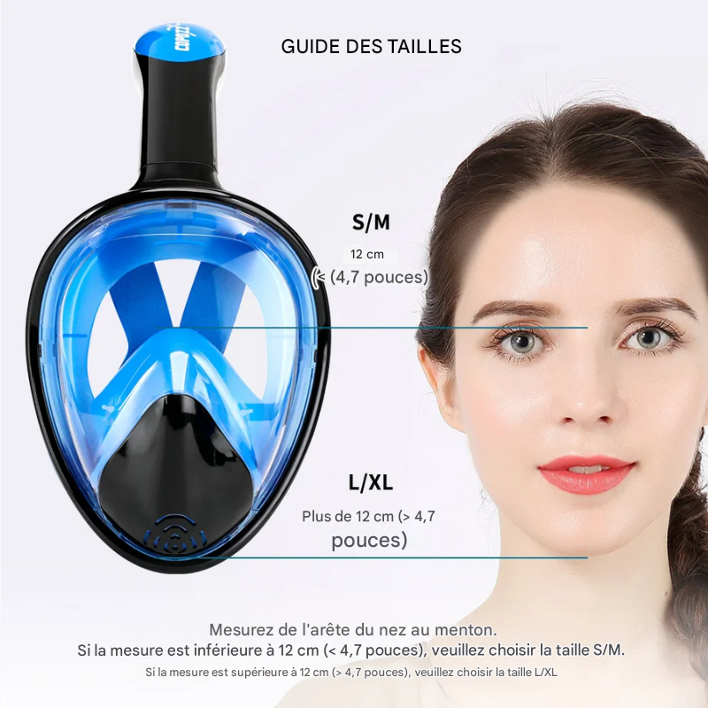 Masque de plongée intégral Adulte anti buée avec support caméra