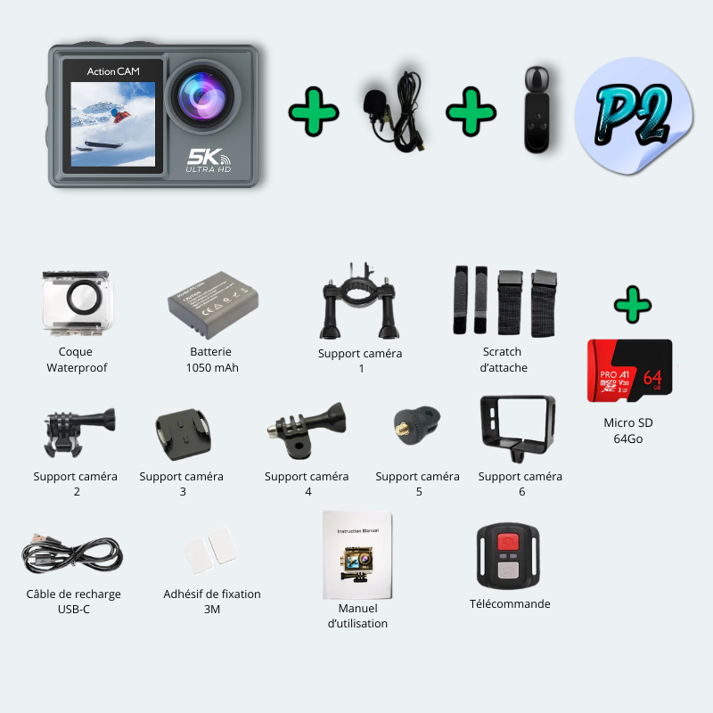 Camera sous marine<br>waterproof 30M UHD 5K Wifi<br>avec écran tactile<br>+ micro sans file