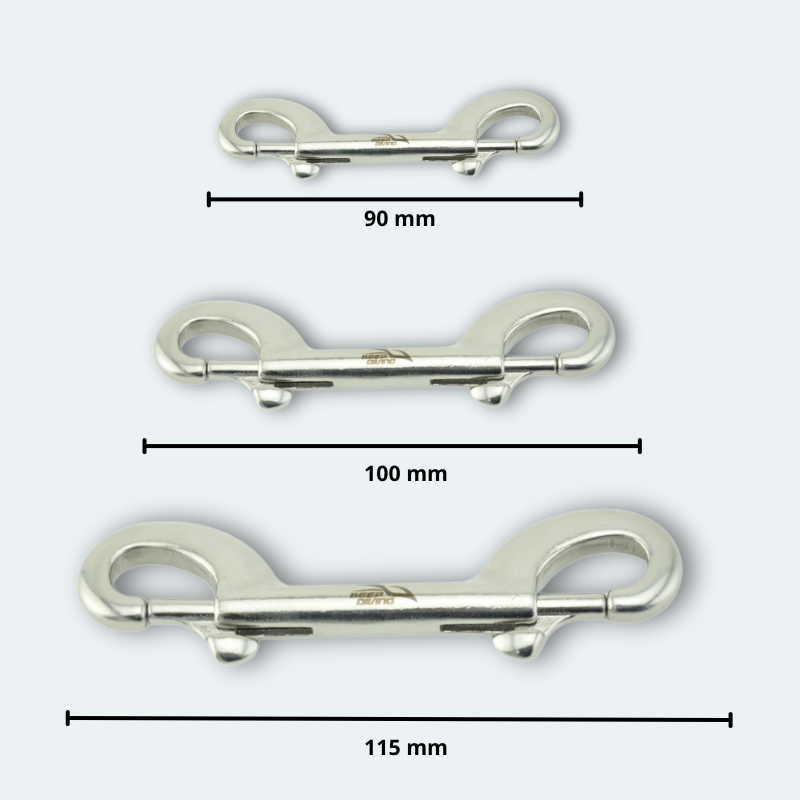 Lot de 3 Mousquetons plongée double tête 90mm, 100mm et 150mm
