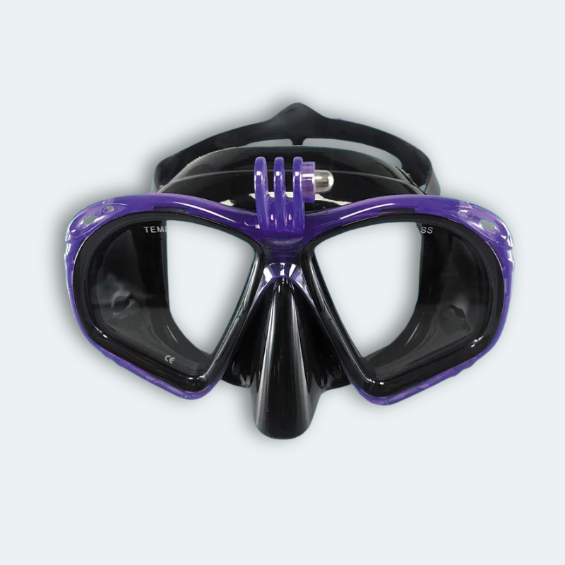Masque de plongée Adulte anti buée et verre trempé avec support pour caméra