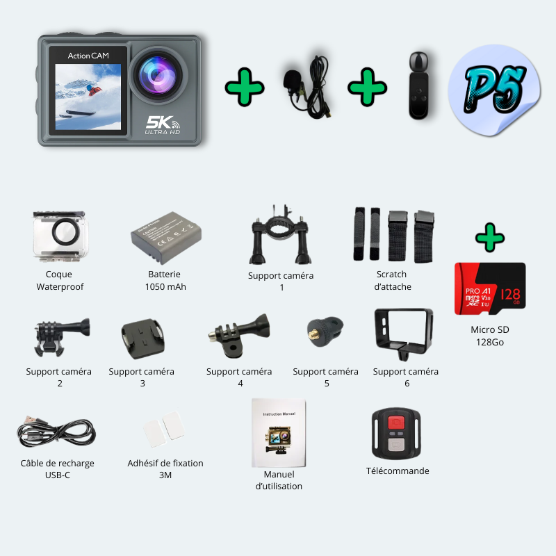 Camera sous marine<br>waterproof 30M UHD 5K Wifi<br>avec écran tactile<br>+ micro sans file