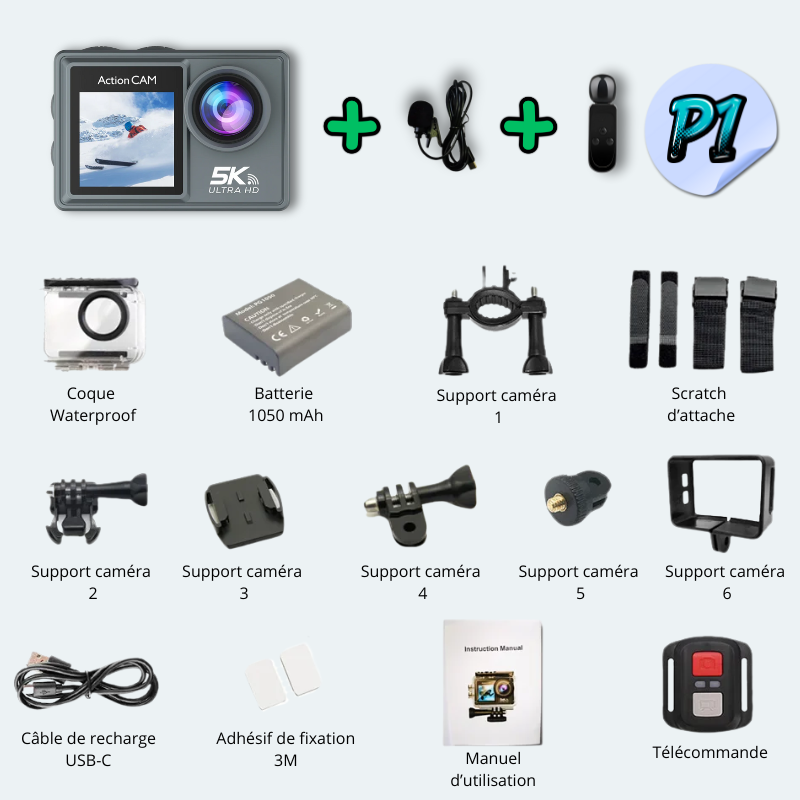Camera sous marine<br>waterproof 30M UHD 5K Wifi<br>avec écran tactile<br>+ micro sans file