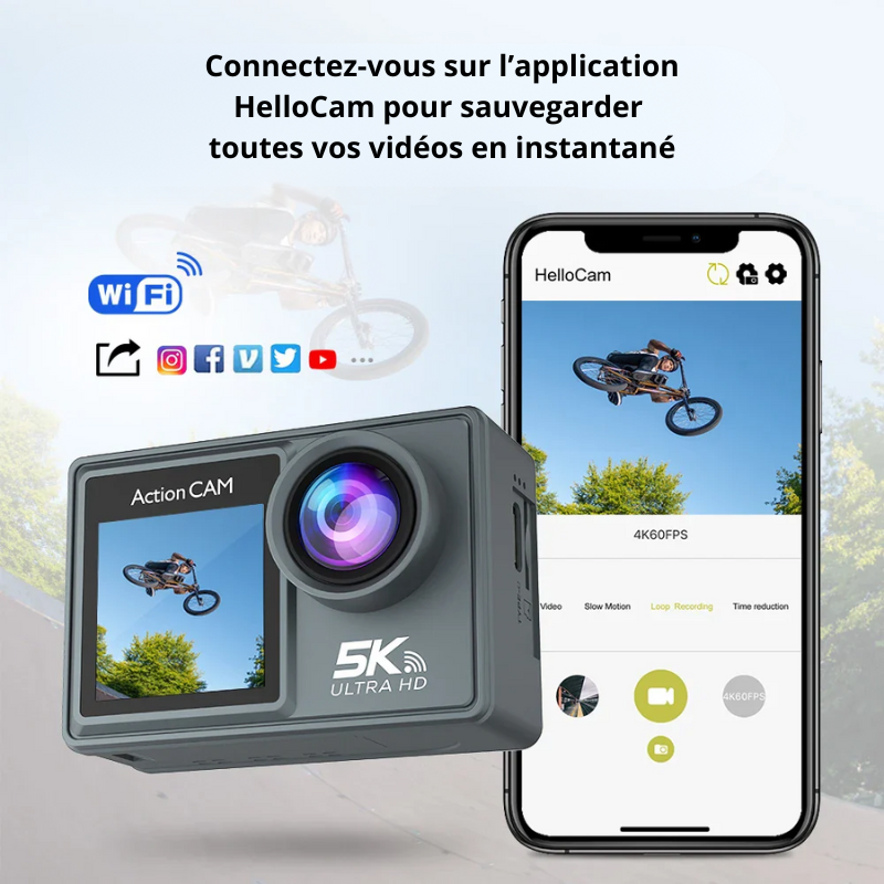Camera sous marine<br>waterproof 30M UHD 5K Wifi<br>avec écran tactile