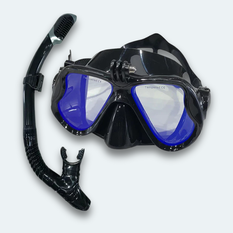 Masque plongée avec tuba Adulte en verre trempé teinté avec support caméra