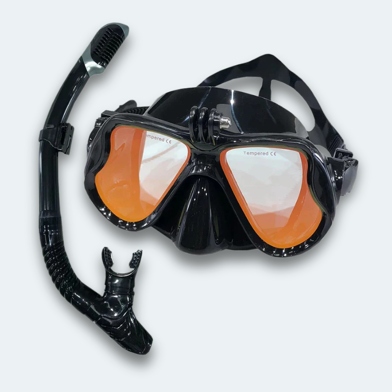 Masque plongée avec tuba Adulte en verre trempé teinté avec support caméra