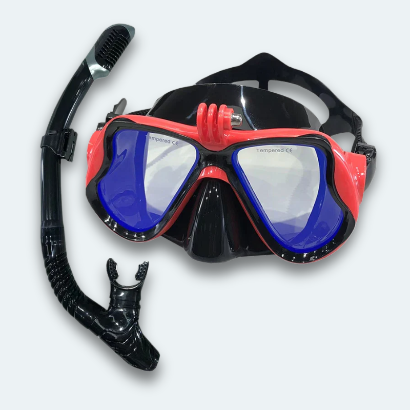 Masque plongée avec tuba Adulte en verre trempé teinté avec support caméra