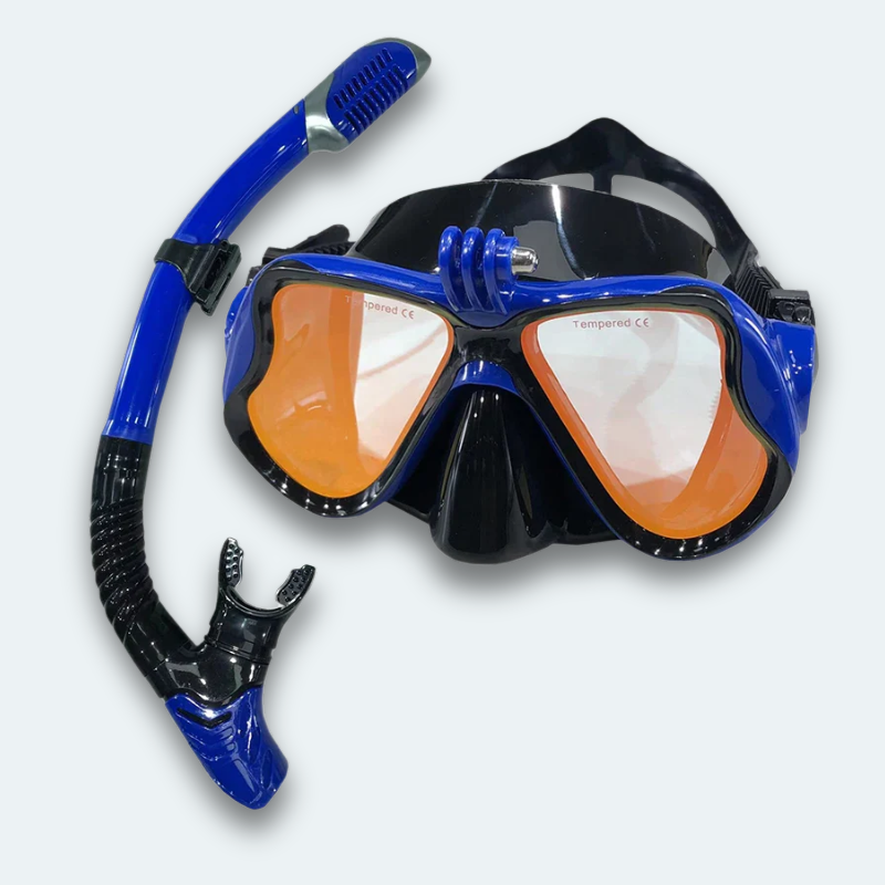 Masque plongée avec tuba Adulte en verre trempé teinté avec support caméra