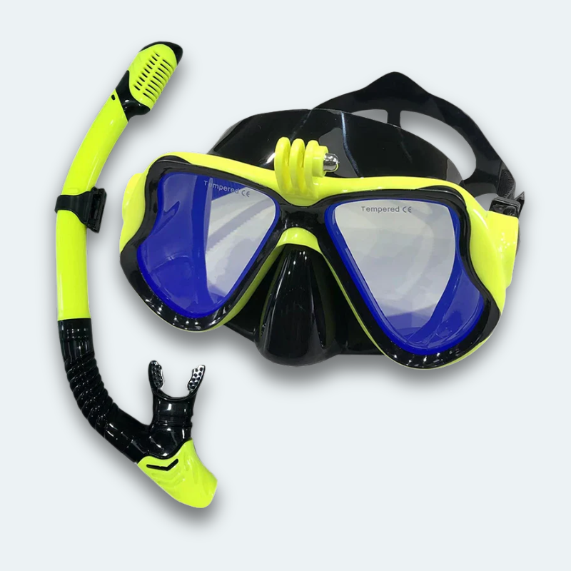 Masque plongée avec tuba Adulte en verre trempé teinté avec support caméra