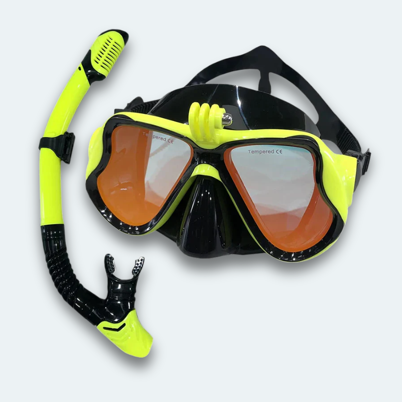 Masque plongée avec tuba Adulte en verre trempé teinté avec support caméra