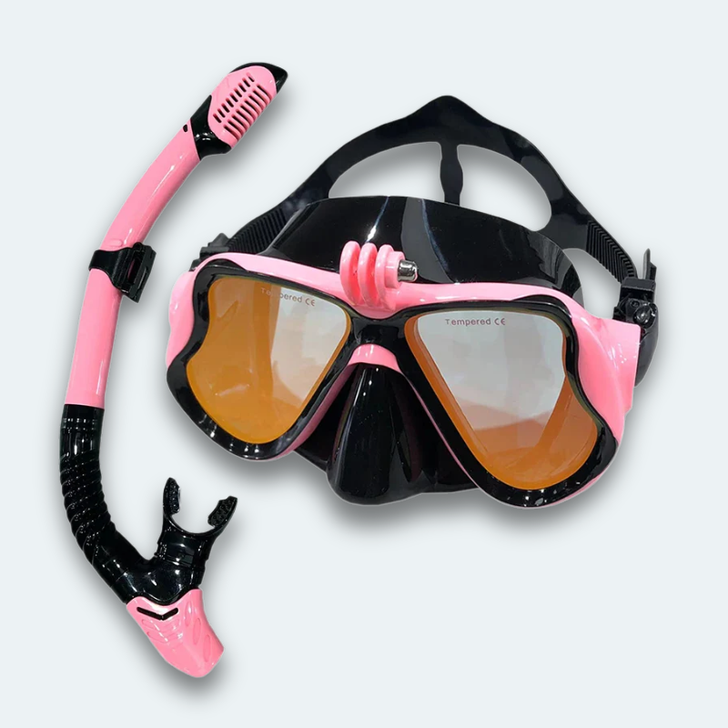 Masque plongée avec tuba Adulte en verre trempé teinté avec support caméra