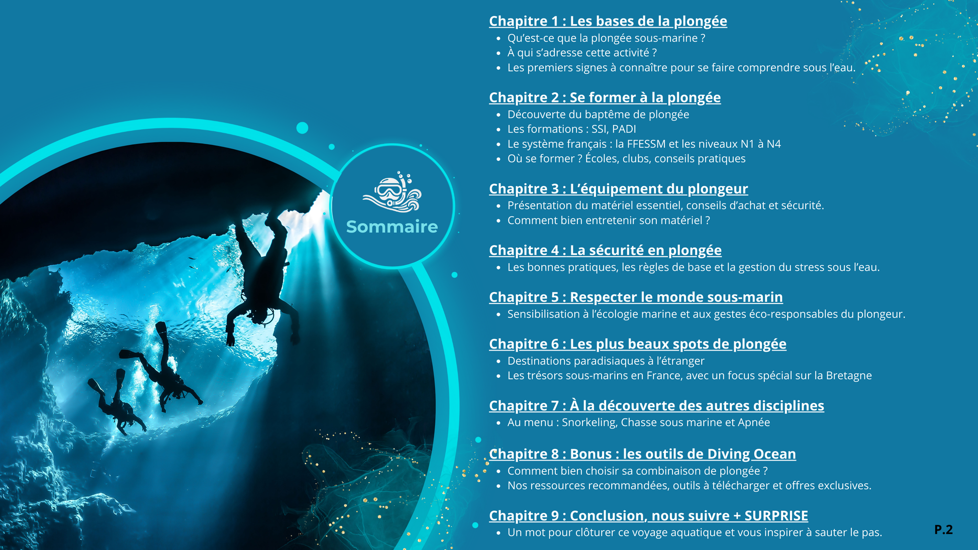 Sommaire E-book : guide de la plongée sous marine par Diving Ocean