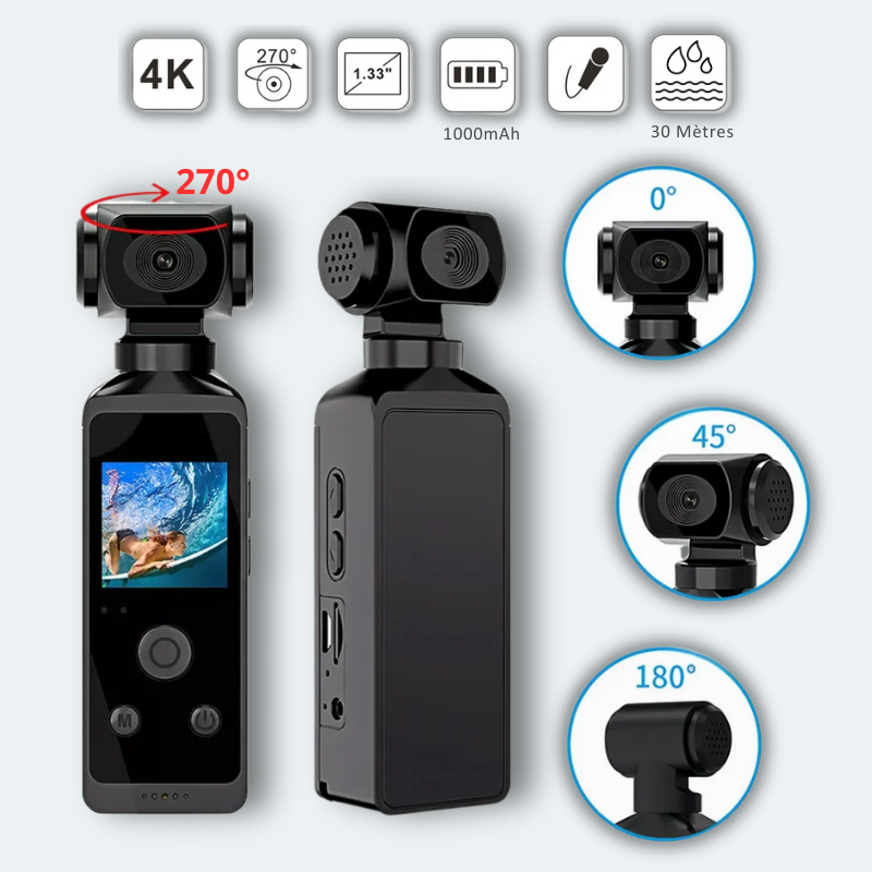 Camera sous marine<br>rotative waterproof 30M 4K Wifi