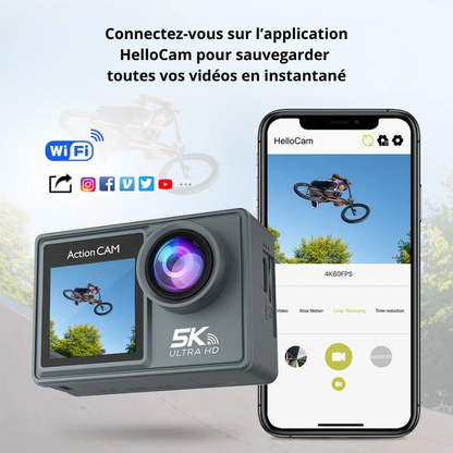 Camera sous marine<br>waterproof 30M UHD 5K Wifi<br>avec écran tactile<br>+ micro sans file
