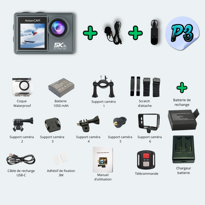 Camera sous marine<br>waterproof 30M UHD 5K Wifi<br>avec écran tactile<br>+ micro sans file