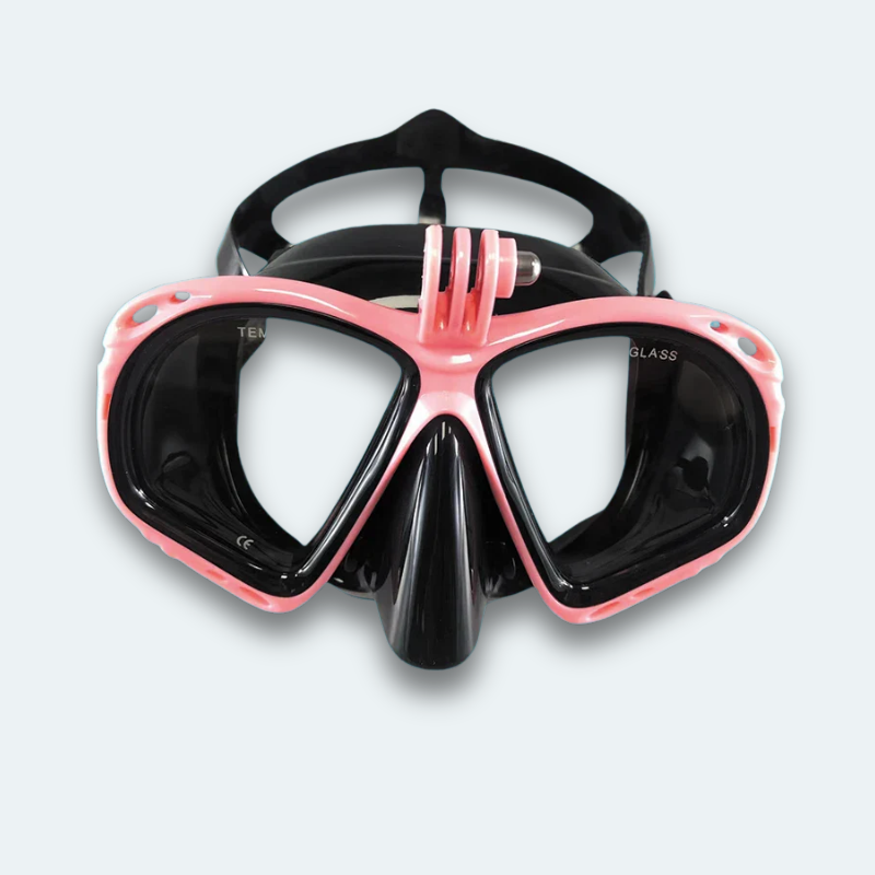 Masque de plongée Adulte anti buée et verre trempé avec support pour caméra