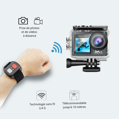 Camera sous marine<br>waterproof 30M UHD 5K Wifi<br>avec écran tactile<br>+ micro sans file