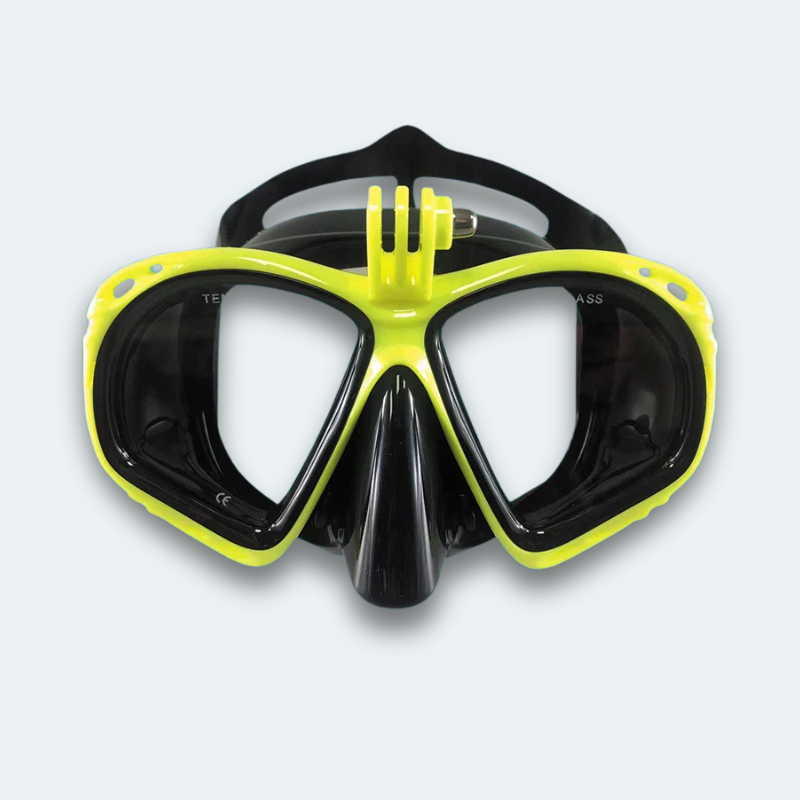 Masque de plongée Adulte anti buée et verre trempé avec support pour caméra