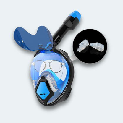 Masque de plongée intégral avec support caméra et visière contre reflet du soleil